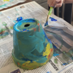 Blue Green Yellow painting Terracotta pot
